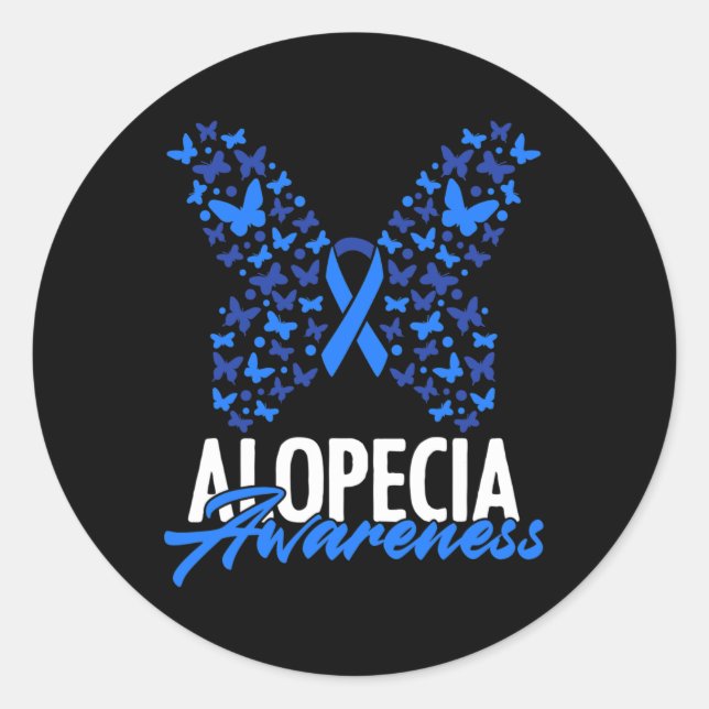 Adesivo Redondo Alopecia Consciência Azul Fita Borboleta Alopecia (Frente)
