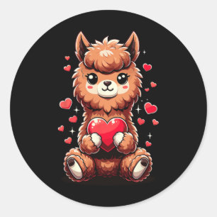 Adesivo Redondo Alpaca Holding Heart Dia de os namorados Cute Llam