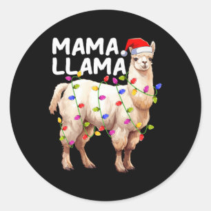 Adesivo Redondo Alpaca Llama Xmas Iluminação Santa Hat Mama Llama