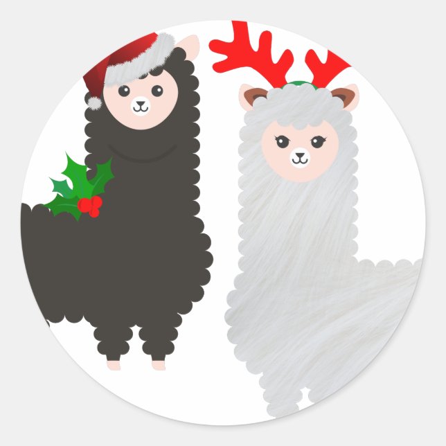 Adesivo Redondo alpacas de renas de natal (Frente)