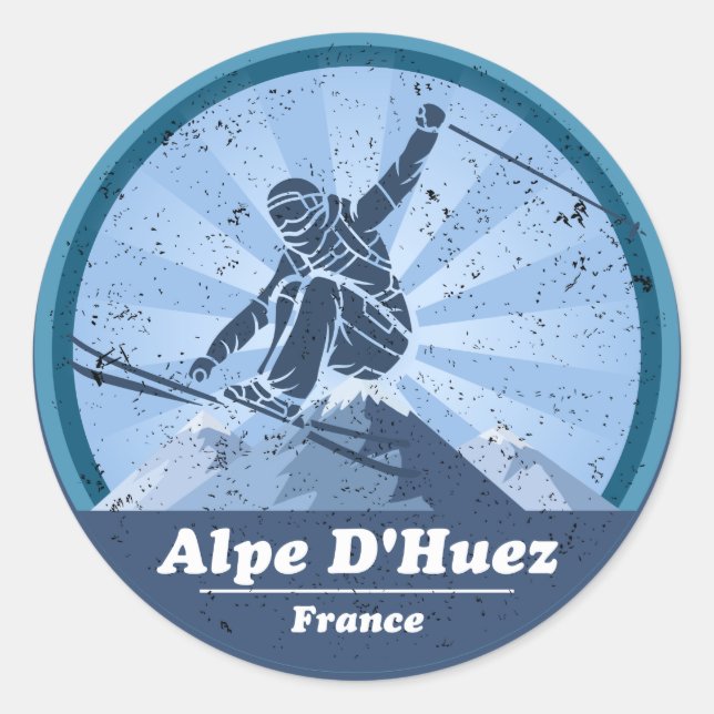Adesivo Redondo Alpe d'Huez Station de ski - Skieur Sticker (Frente)