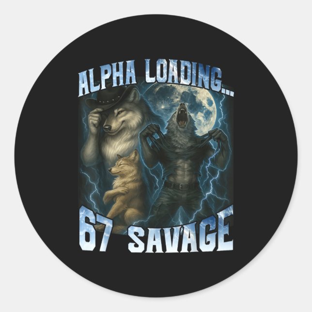 Adesivo Redondo Alpha Wolf Loading 67 Percent Savage Funny Wolves  (Frente)