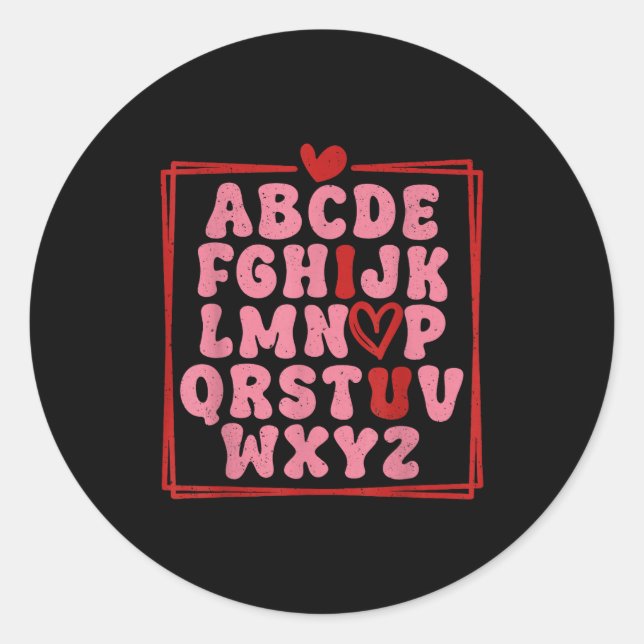 Adesivo Redondo Alphabet Abc I Love You Valentines Day Heart  (Frente)