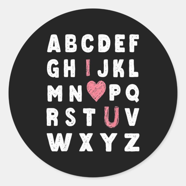 Adesivo Redondo Alphabet Abc I Love You Valentines Day Heart  (Frente)