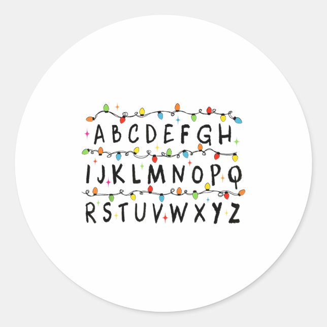 Adesivo Redondo Alphabet Stranger Christmas 2025 Lights Boys Girls (Frente)