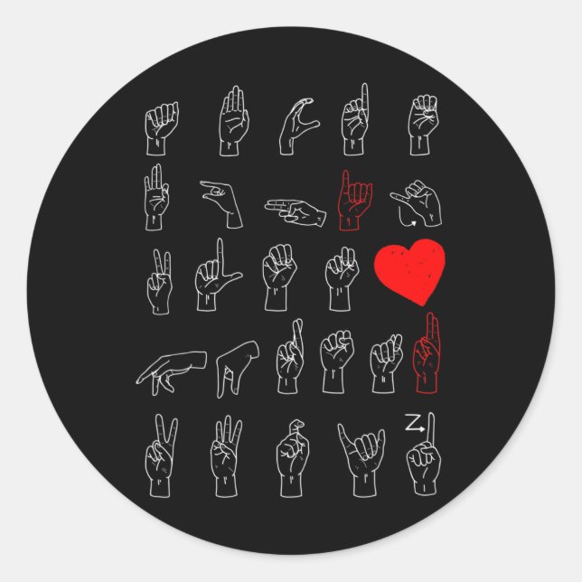 Adesivo Redondo Alphabet Teacher American Sing Language Asl Chart (Frente)