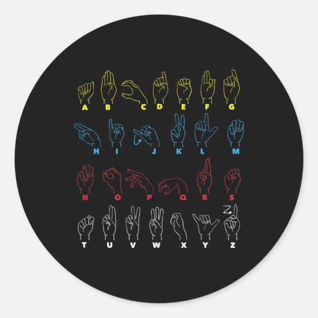 Adesivo Redondo Alphabet Teacher American Sing Language Asl Chart (Frente)