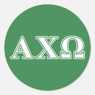 Adesivo Redondo Alphi Chi Omega Letras Brancas e Verdes