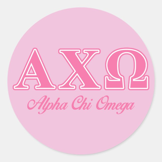 Adesivo Redondo Alphi Chi Omega Letras Rosa (Frente)