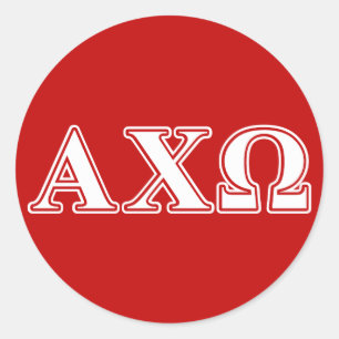 Adesivo Redondo Alphi Chi Omega White e Red Letters