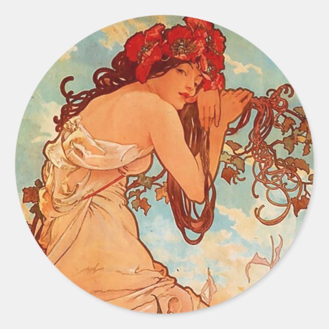Adesivo Redondo Alphons Mucha Summer (Frente)