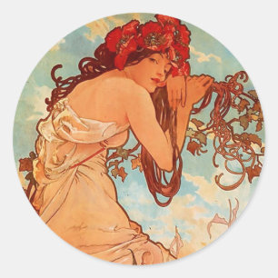 Adesivo Redondo Alphons Mucha Verão