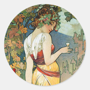 Adesivo Redondo Alphonse (Alfons) Mucha: Conhaque - arte Nouveau