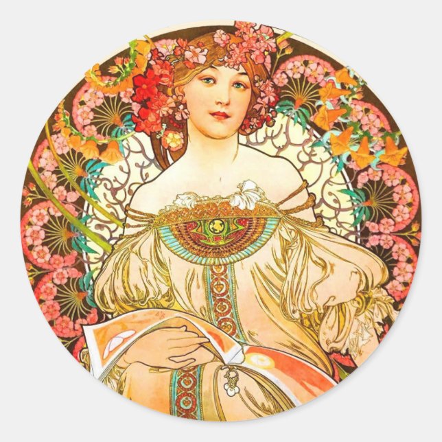 Adesivo Redondo Alphonse Mucha Art Nouveau Daydre (Frente)