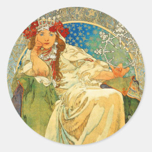 Adesivo Redondo Alphonse Mucha Art Nouveau Princess Hyacinth