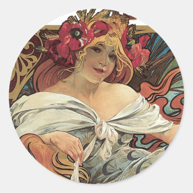 Adesivo Redondo Alphonse Mucha "Biscuits" Stickers (Frente)