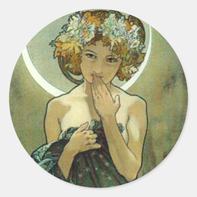 Adesivo Redondo Alphonse Mucha Clair De Lune Stickers (Frente)