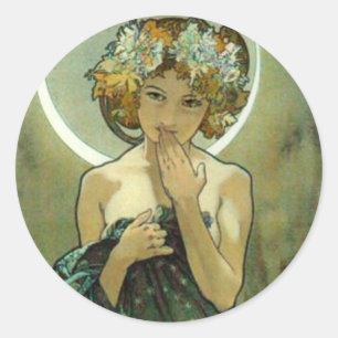 Adesivo Redondo Alphonse Mucha Clair De Lune Stickers