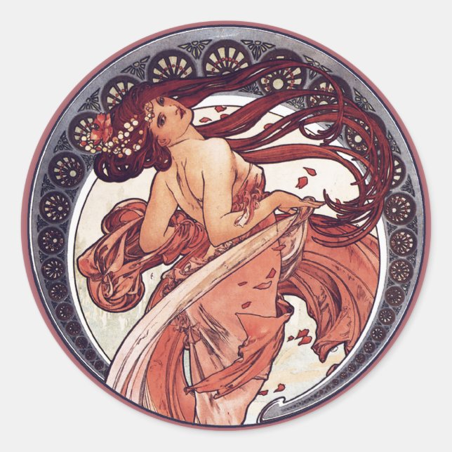 Adesivo Redondo Alphonse Mucha - Dança (Frente)