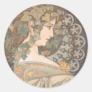 Adesivo Redondo Alphonse Mucha - Erin
