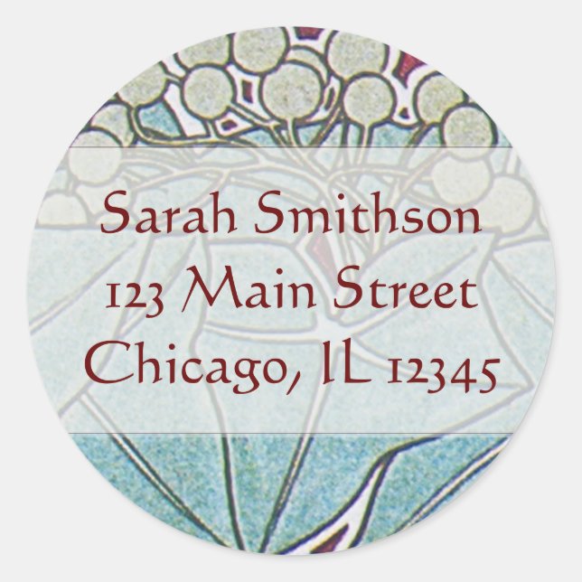 Adesivo Redondo Alphonse Mucha Ivy Art Nouveau Endereço Labs (Frente)