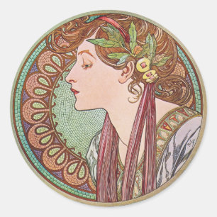 Adesivo Redondo Alphonse Mucha Laurel Art Nouveau Stickers