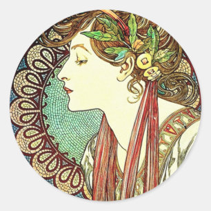 Adesivo Redondo Alphonse Mucha Laurel Stickers