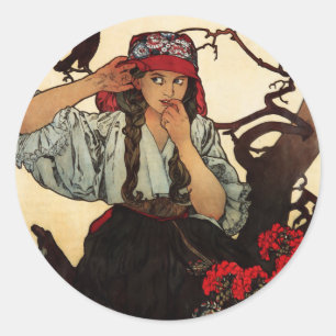 Adesivo Redondo Alphonse Mucha Morávia Professores Choir Stickers