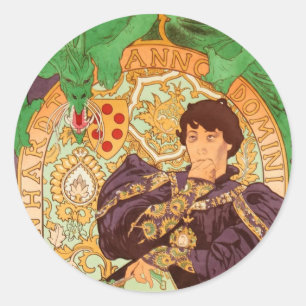 Adesivo Redondo Alphonse Mucha Prince e Dragon