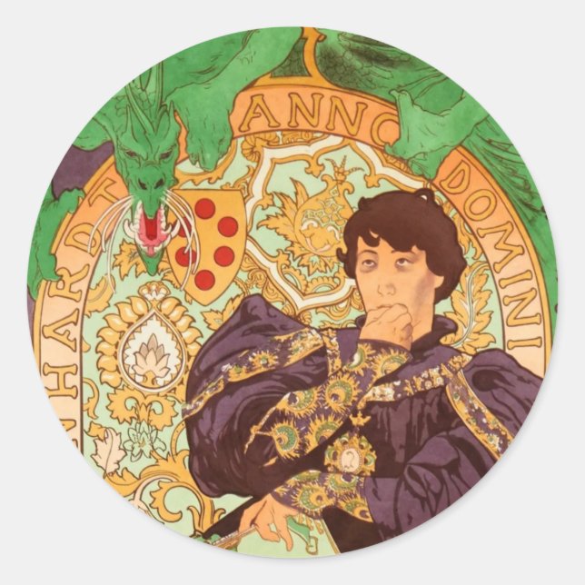 Adesivo Redondo Alphonse Mucha Prince e Dragon (Frente)