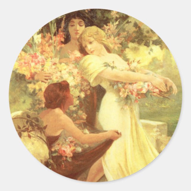 Adesivo Redondo Alphonse Mucha Spirit of Primavera Stickers (Frente)