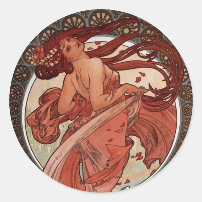 Adesivo Redondo Alphonse Mucha, Sticker "Dança" (Frente)