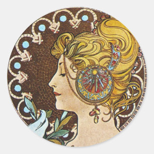 Adesivo Redondo Alphonse Mucha Trabalho de arte