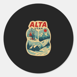 Adesivo Redondo Alta Utah Férias de Esqui Vintage Viagem de Esqui