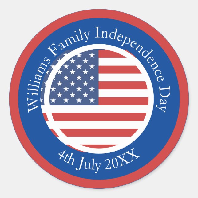 Adesivo Redondo Alterar Nome Texto EUA Sinalizador Independência D (Frente)