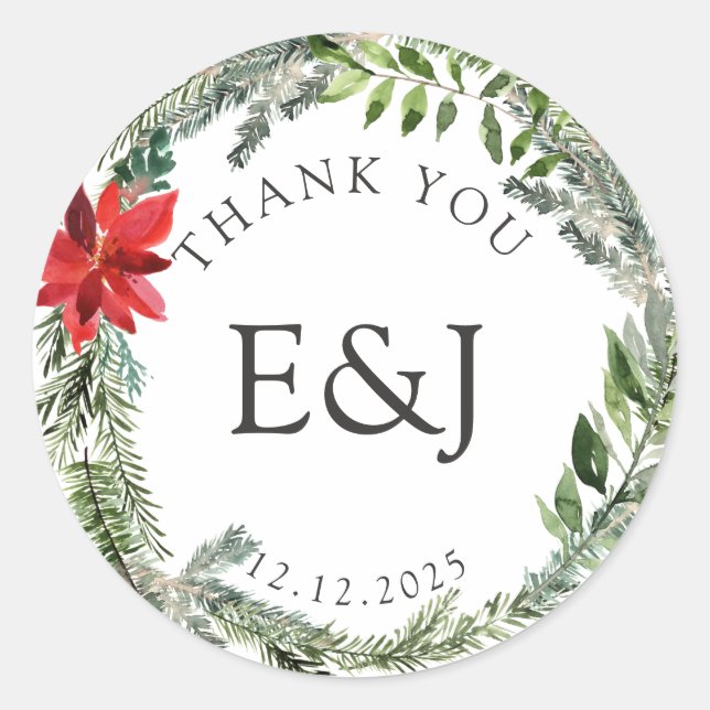 Adesivo Redondo Alternativa de Casamento da Estação de Natal (Frente)