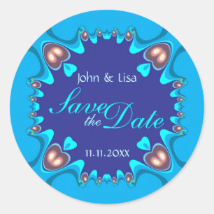 Adesivo Redondo Alternativo Blue Hearts Save the Date Stickers