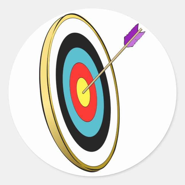Adesivo Redondo Alvo de Archery Bullseye com Arrow Hitting Center (Frente)
