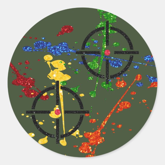 Adesivo Redondo Alvos do Partido Paintball Glitter (Frente)