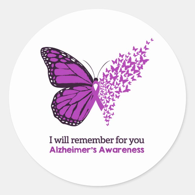 Adesivo Redondo Alzheimer's Disease Awareness Purple Ribbon (Frente)