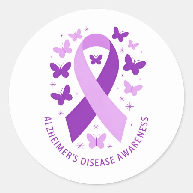 Adesivo Redondo Alzheimer's Disease Awareness Purple Ribbon (Frente)