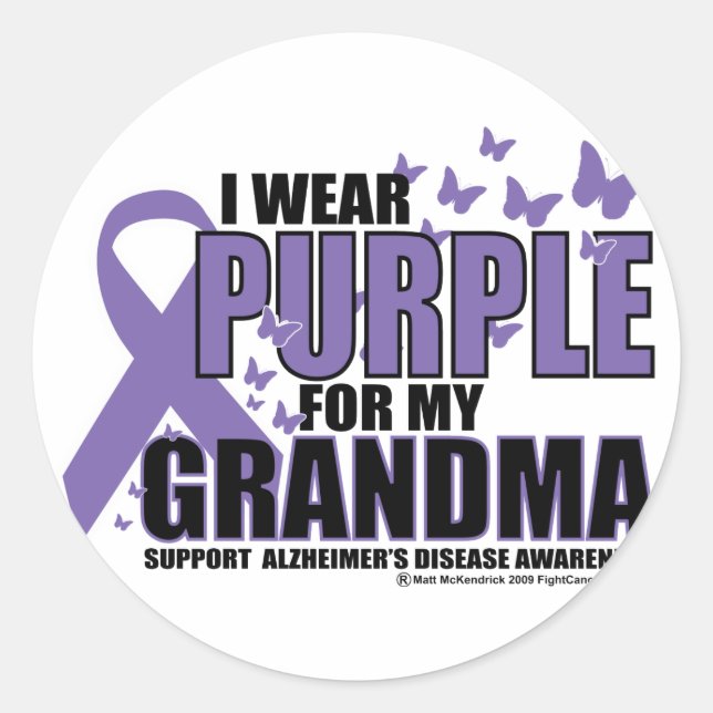 Adesivo Redondo Alzheimers Roxo Para GRANDMA (Frente)