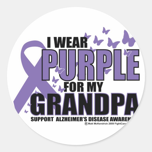 Adesivo Redondo Alzheimers: Roxo Para GRANDPA (Frente)