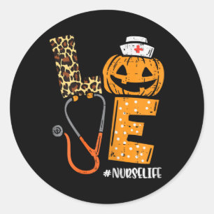 Adesivo Redondo Ama Enfermeira Pumpkin Leopard Fall Halloween Than