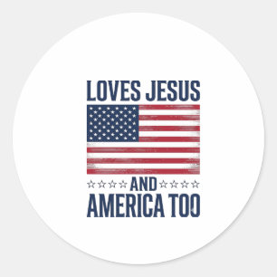 Adesivo Redondo Ama Jesus E a América Também Camisa Cristã Patriót