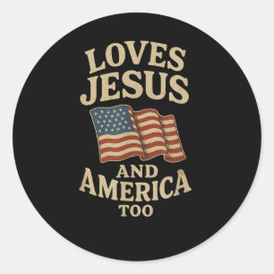 Adesivo Redondo Ama Jesus E América A Tee Vintage Flag Chris