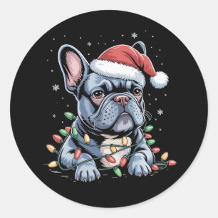 Adesivo Redondo Amante de Bulldog Francês Frenchie Chapéu de Natal