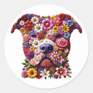Adesivo Redondo Amante de Cachorro Cara de Flor Pitbull