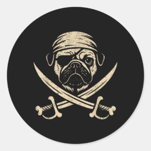Adesivo Redondo Amante de cachorro Pug Pirata Antigo