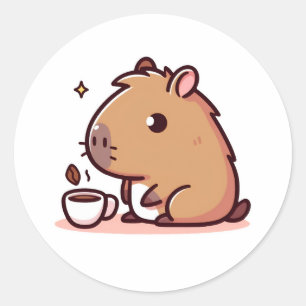 Adesivo Redondo Amante de café Capybara